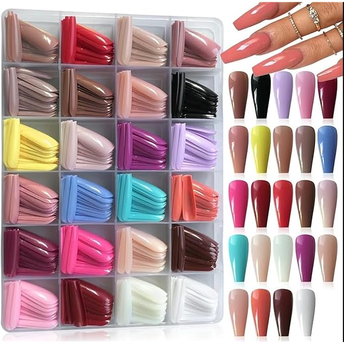 Generic 24 Color Press On Nails, 576 Pcs Glossy Solid Straight False Nails, Full Cover Acrylic Tips, DIY Nails - SHAPE H - Image 1